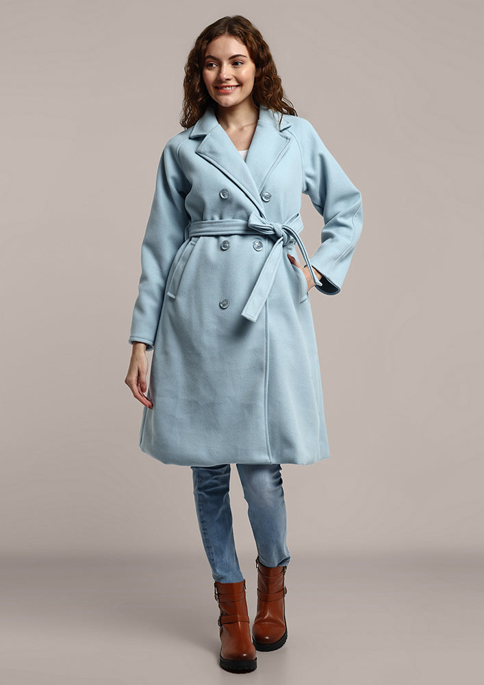 Blue Oversized Double Breasted Long Coat