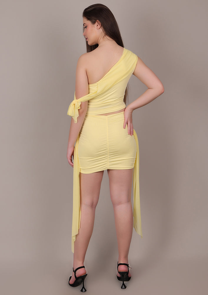 One-Shoulder Yellow Fitted Skirt Set