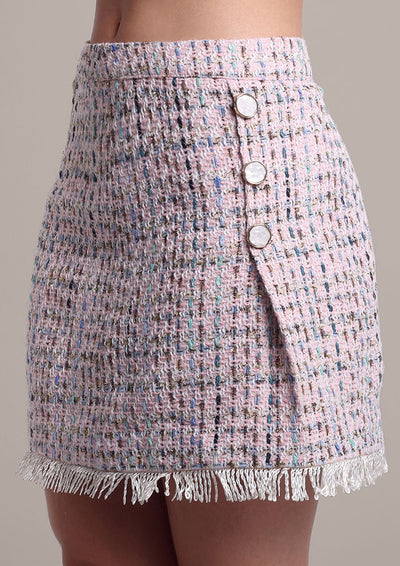 Pink Tweed Jacket with Swarovski Bow & Skirt Set