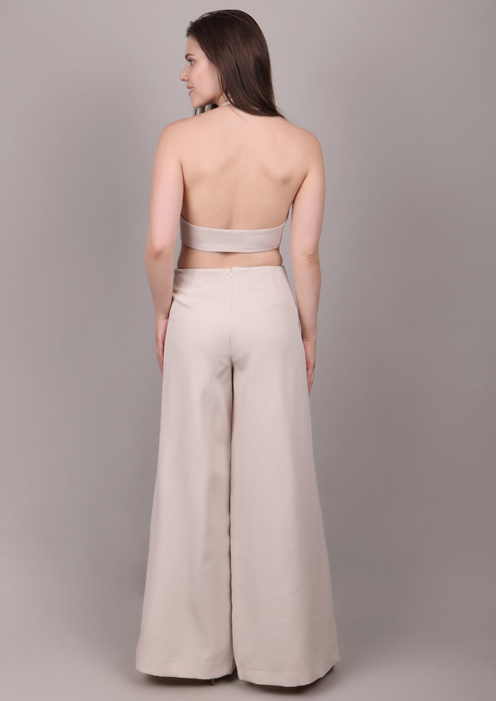 Beige Loop Backless Jumpsuit IKI CHIC Private Ltd.