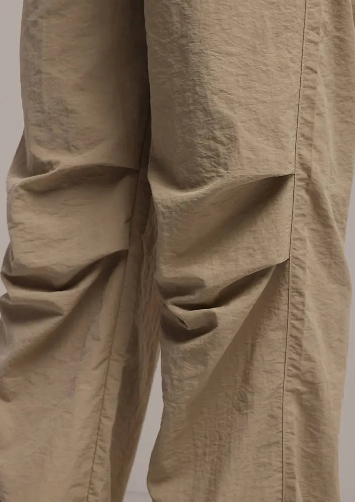 Beige Cargo Pants with Waist and Hem Strings IKI CHIC Private Ltd