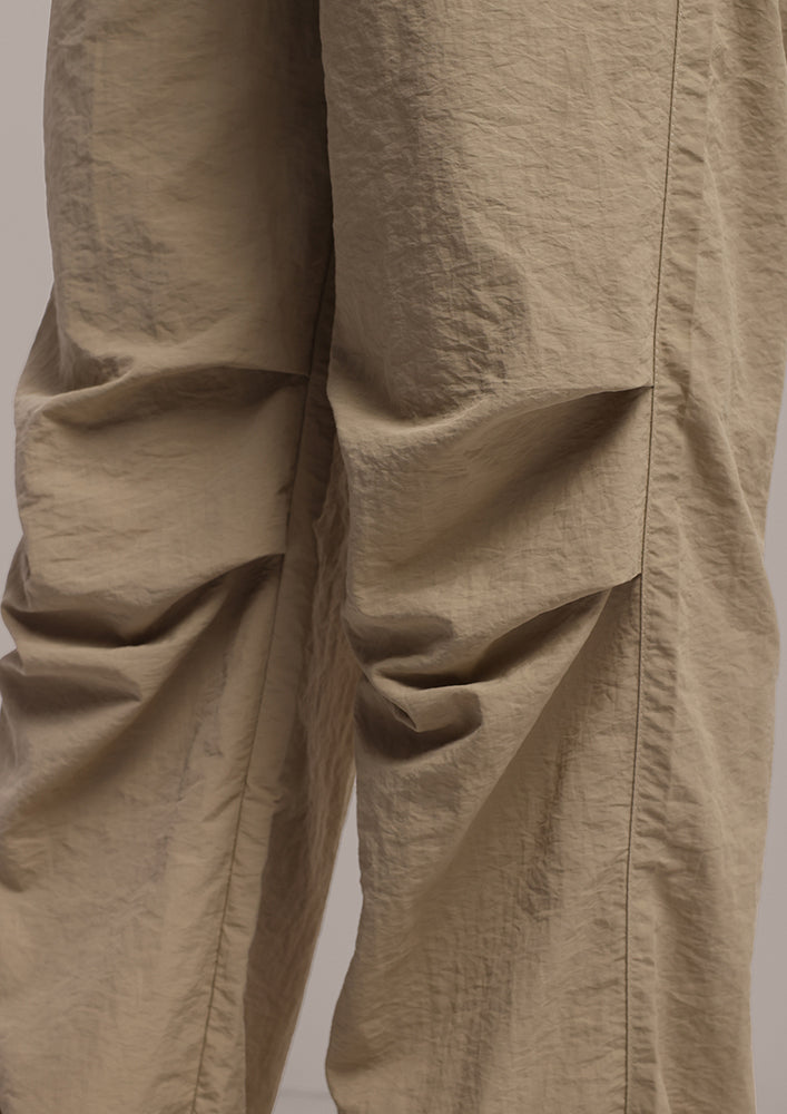 Beige Cargo Pants with Waist and Hem Strings