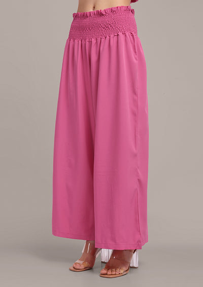 Pink Off Shoulder Crop Top With Wide Leg Pants Set