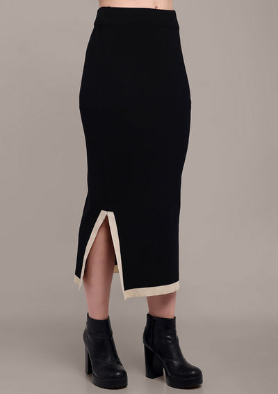 Black Knitted Skirt Set with Slits