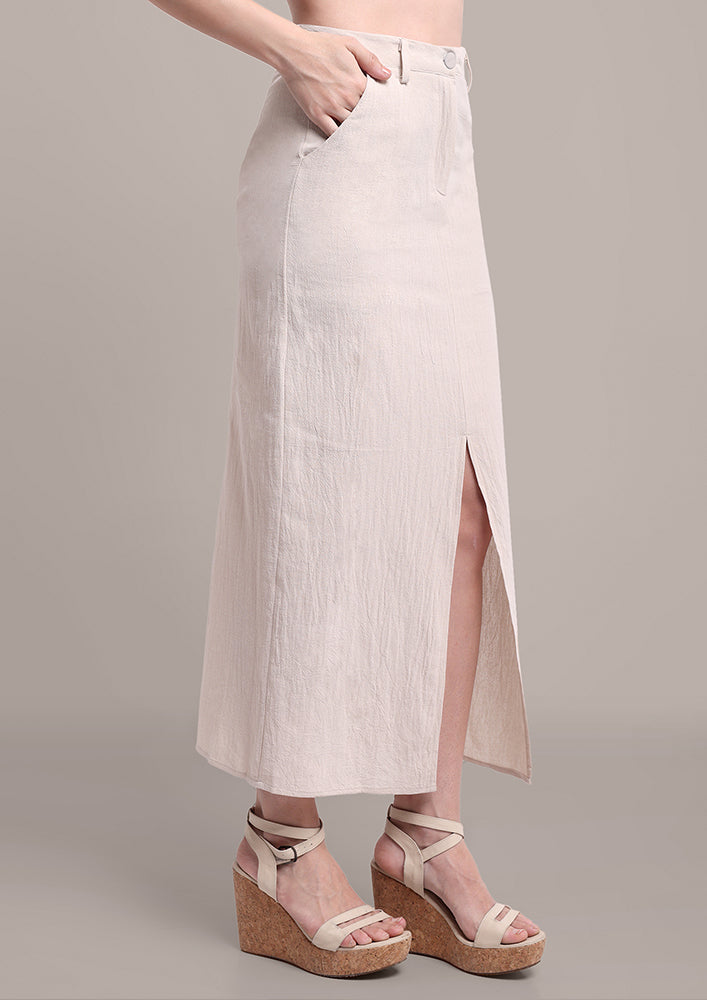 Beige Flower Strappy Top And Skirt Set IKI CHIC Private Ltd.