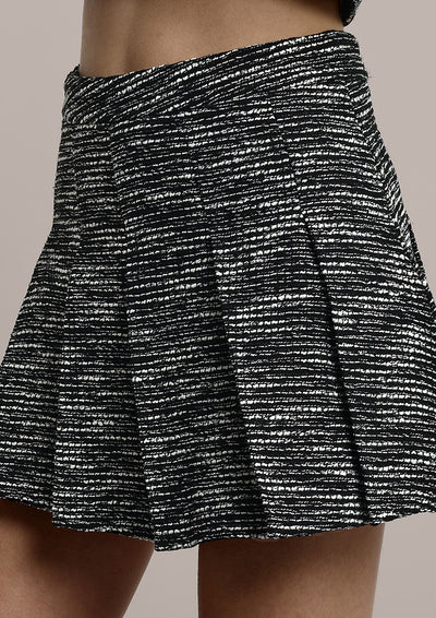 Black Bow Short Tweed Jacket With High Waisted Mini Skirt
