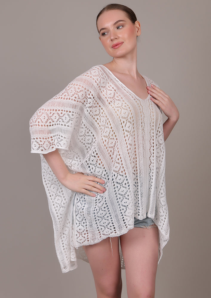White V-Neck Beach Cover-up IKI CHIC Private Ltd.
