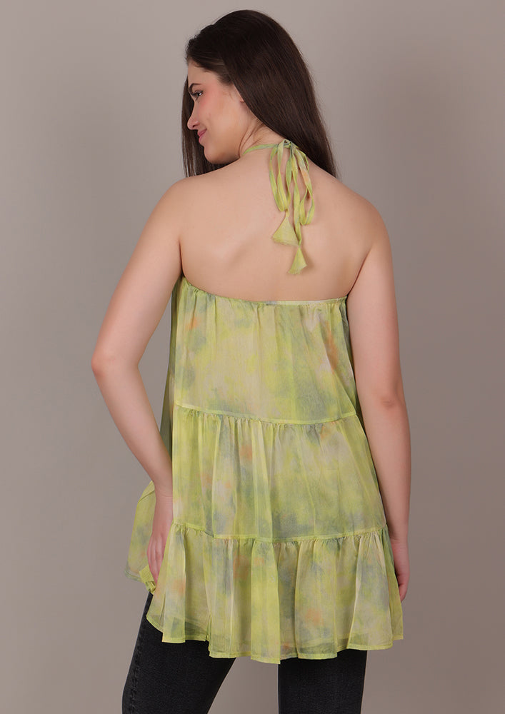 Light Green Floral Casual Top IKI CHIC Private Ltd.