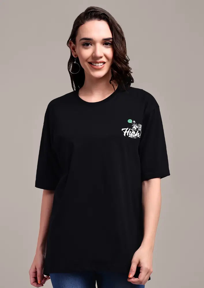 Black Oversized Graphic Print T-Shirt IKI CHIC Private Ltd