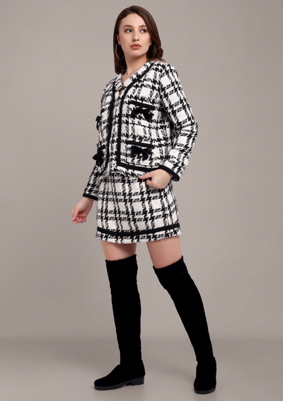 Black-White Tweed Jacket & Skirt Set