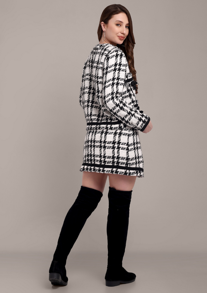 Black-White Tweed Jacket & Skirt Set