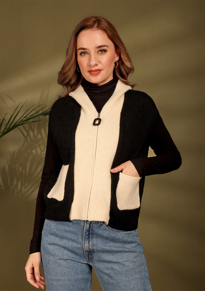 Knitted And Woolen Sleeveless Hoodie