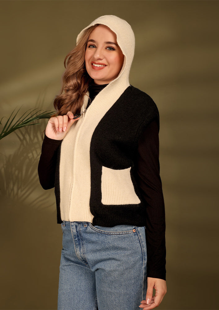 Knitted And Woolen Sleeveless Hoodie