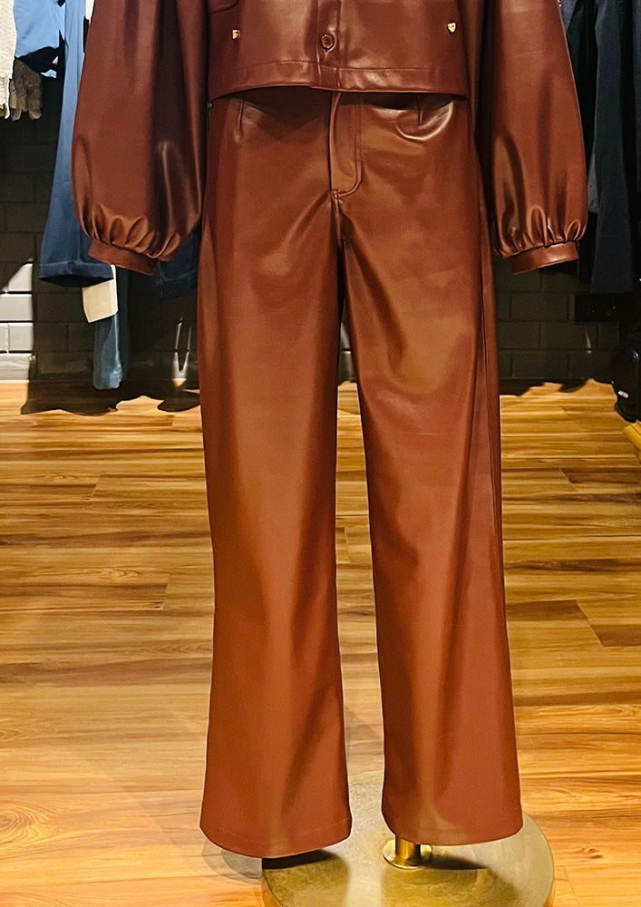 Burgundy Straight Leather Pants