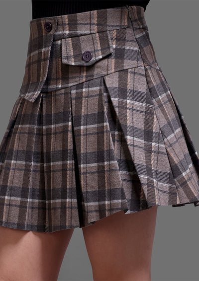 Grey Tartan Check Pleated A-Line Mini Skirt