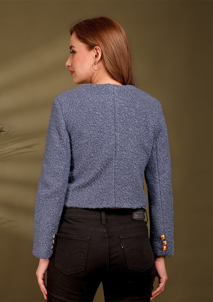 Soft Blue Button -Up Knit Jacket