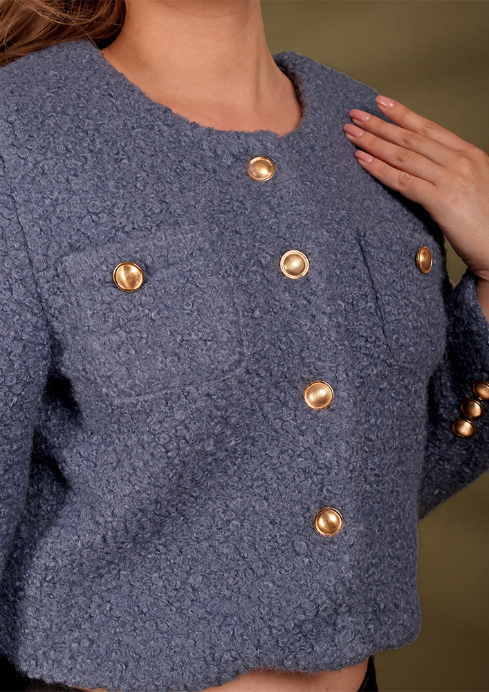 Soft Blue Button -Up Knit Jacket