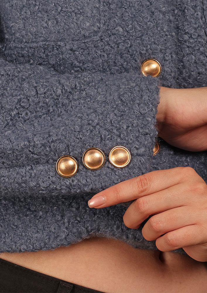 Soft Blue Button -Up Knit Jacket