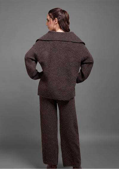 Brown Woolen  Sweater Top And Trouser Co-ord Set