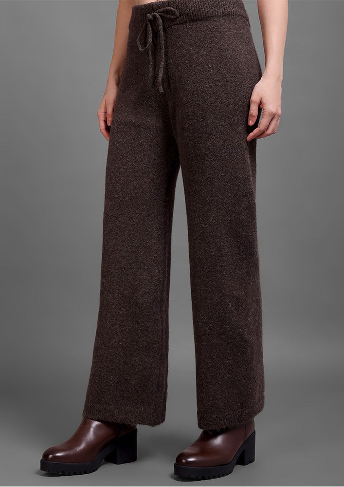 Brown Woolen  Sweater Top And Trouser Co-ord Set