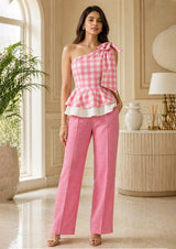 One-Shoulder Peplum Top Pants Set