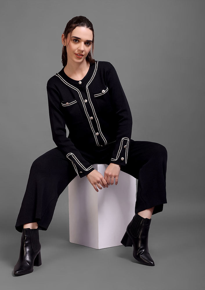 Black Knitted Rose-Gold Button Co-Ord Set