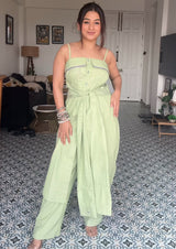 Woman wearing  a stylish and trending  sea green  Co-ord Set With Pants 