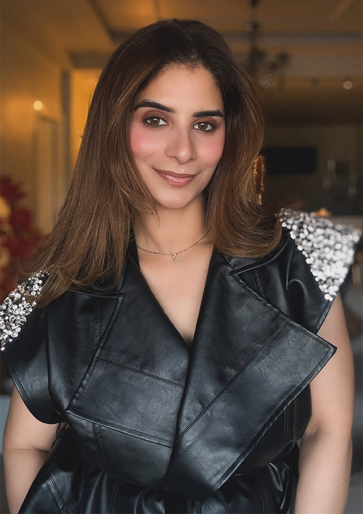 Leather Sleeveless Jacket with Shoulder Embellishments