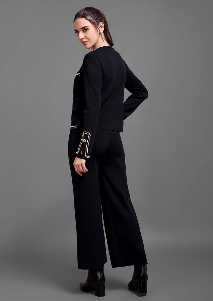 Black Knitted Rose-Gold Button Co-Ord Set