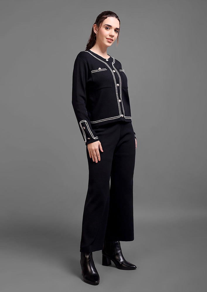 Black Knitted Rose-Gold Button Co-Ord Set