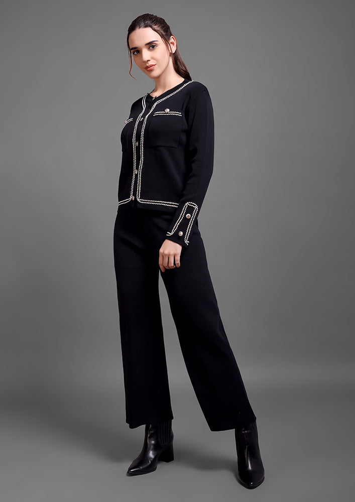 Black Knitted Rose-Gold Button Co-Ord Set