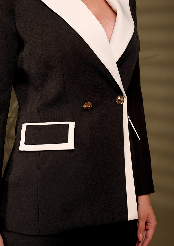 Black And White Blazer And Pants Set