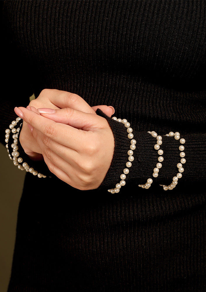 Black Keyhole Knitted Midi Dress With Pearl Detailing