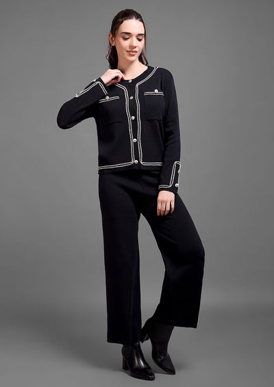 Black Knitted Rose-Gold Button Co-Ord Set
