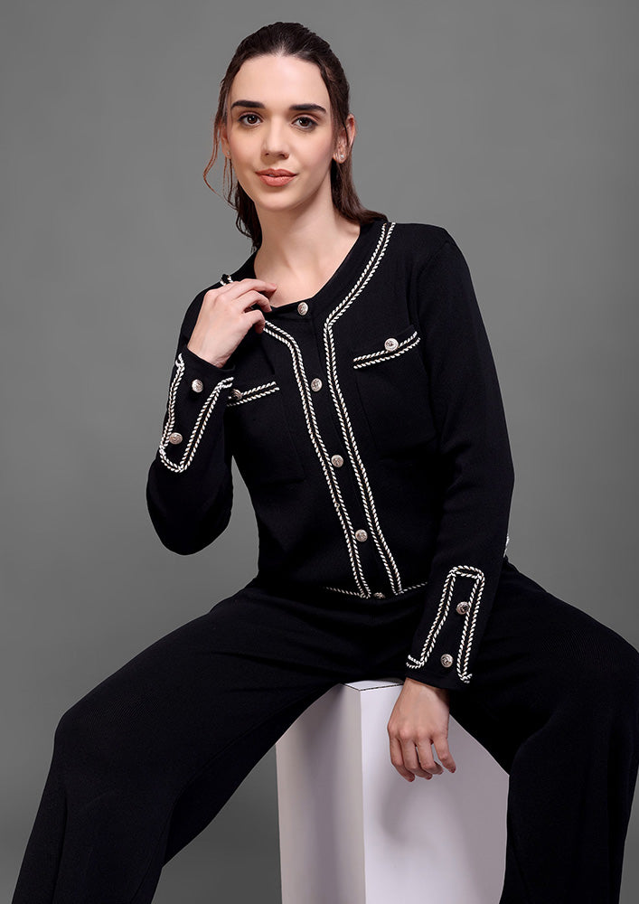 Black Knitted Rose-Gold Button Co-Ord Set