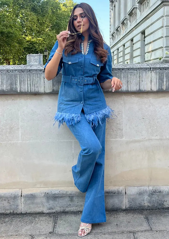 Denim Jacket With Boot Leg Pants Co-ord Set IKI CHIC Private Ltd