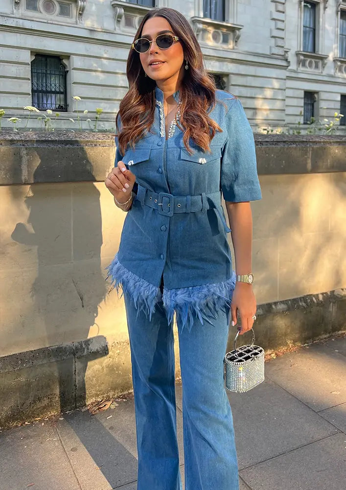 Denim Jacket With Boot Leg Pants Co-ord Set IKI CHIC Private Ltd