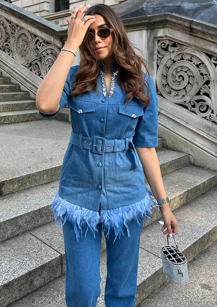 Denim Jacket With Boot Leg Pants Co-ord Set IKI CHIC Private Ltd