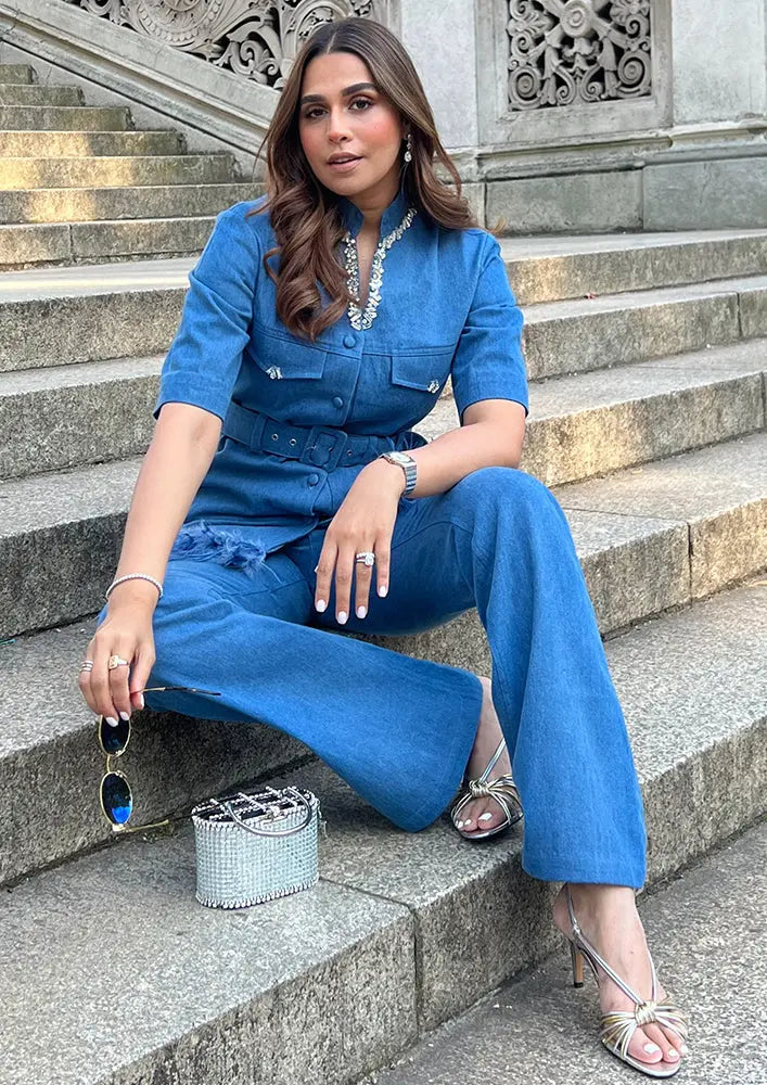 Denim Jacket With Boot Leg Pants Co-ord Set IKI CHIC Private Ltd