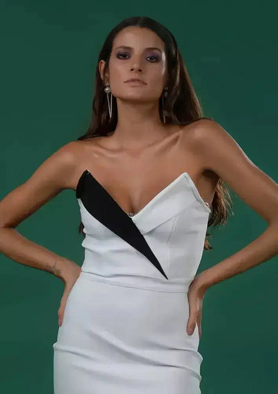 Monochrome Strapless Bodycon Dress