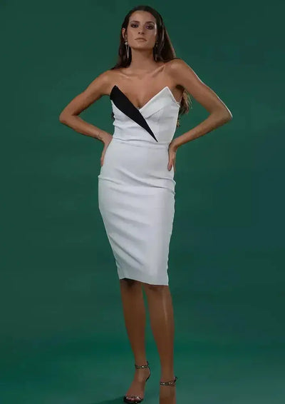 Monochrome Strapless Bodycon Dress