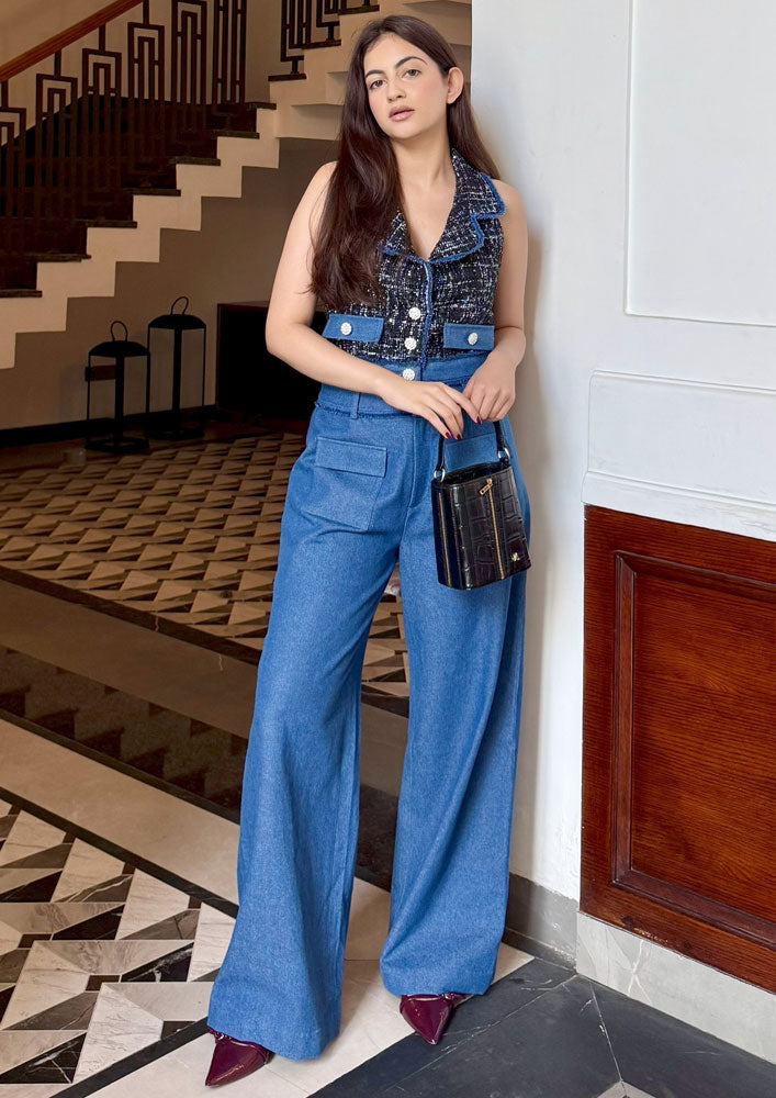 Black Tweed Top & Denim Pant Co-ord Set