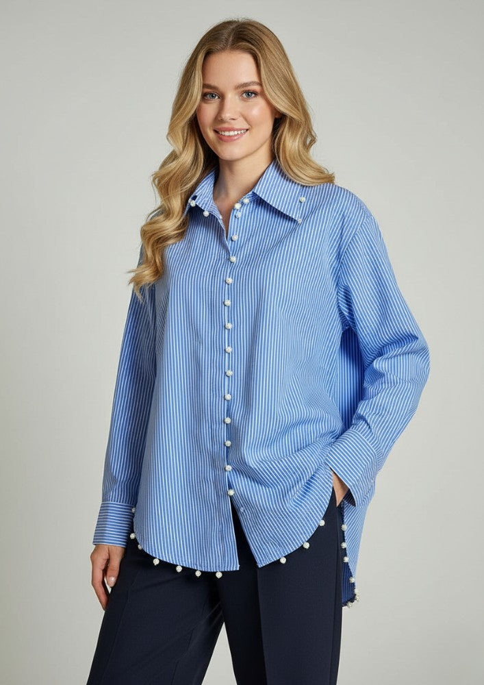 Blue & White Stripe pearl shirt