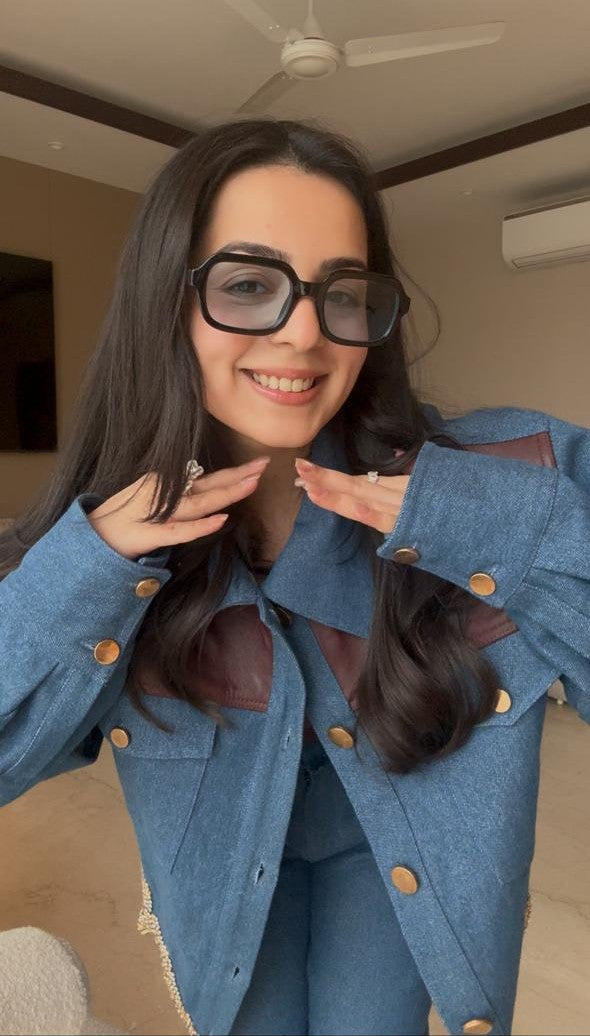 Denim & Leather Fusion with Gold Stone (Only Jacket)