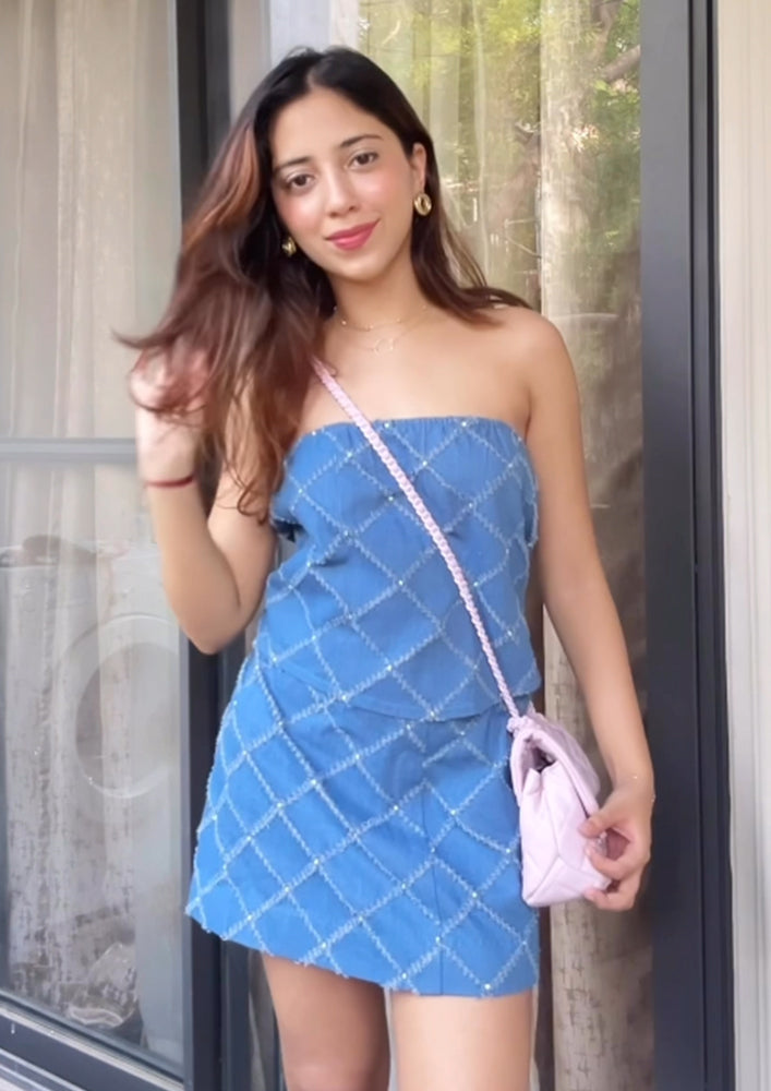Denim Corset Tube Top & Mini Skirt Co-ord Set IKI CHIC Private Ltd.