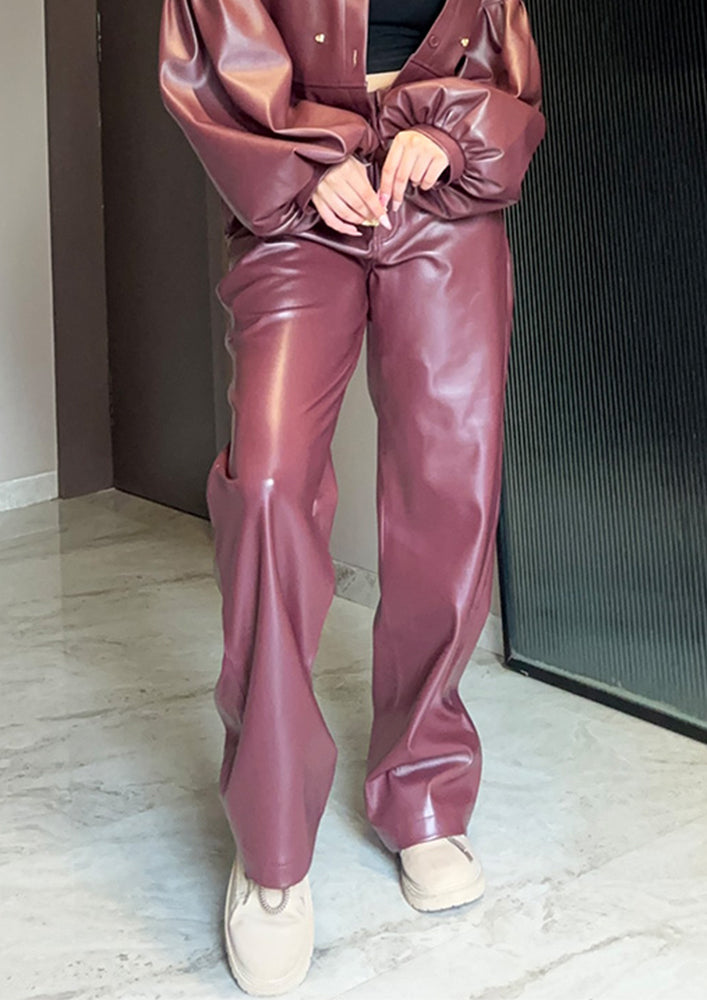 Burgundy Straight Leather Pants