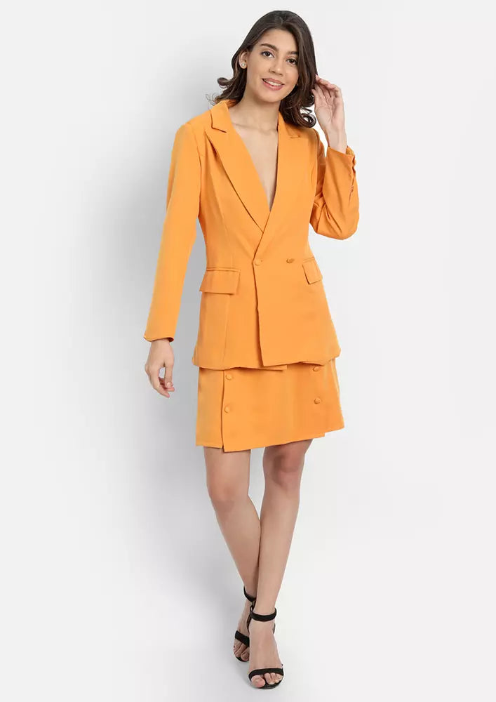 Women Button Detail Blazer And Mini Skirt Set