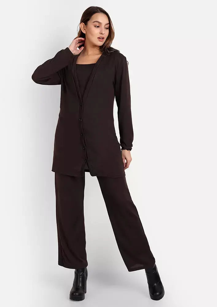 Brown Knitted Three Piece Lounge Set IKI CHIC Private Ltd