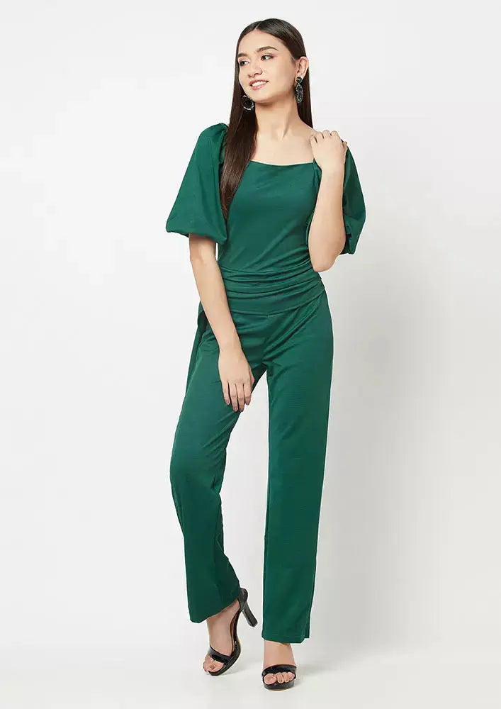Puff Sleeves Wide Leg Waisted Jumpsuit IKI CHIC Private Ltd