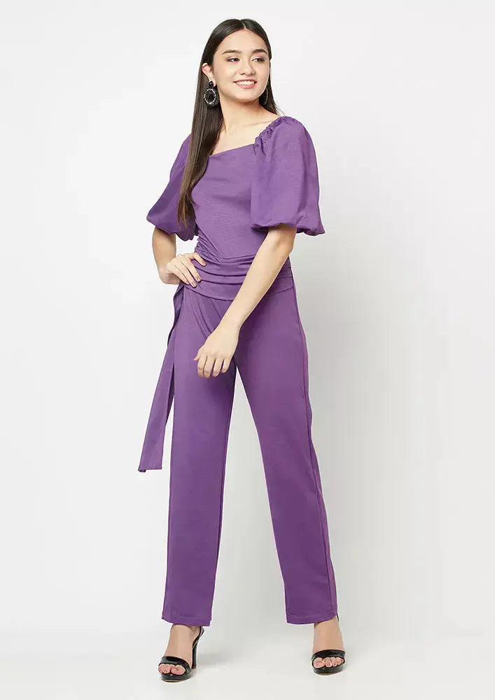 Puff Sleeves Wide Leg Waisted Jumpsuit IKI CHIC Private Ltd